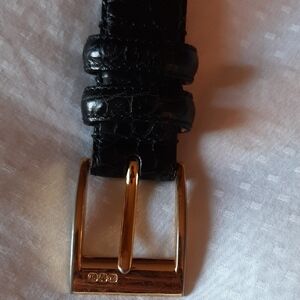 Black Leather Ralp Lauren Belt with Gold Buckle. Croc Alligator Print. Size Smal